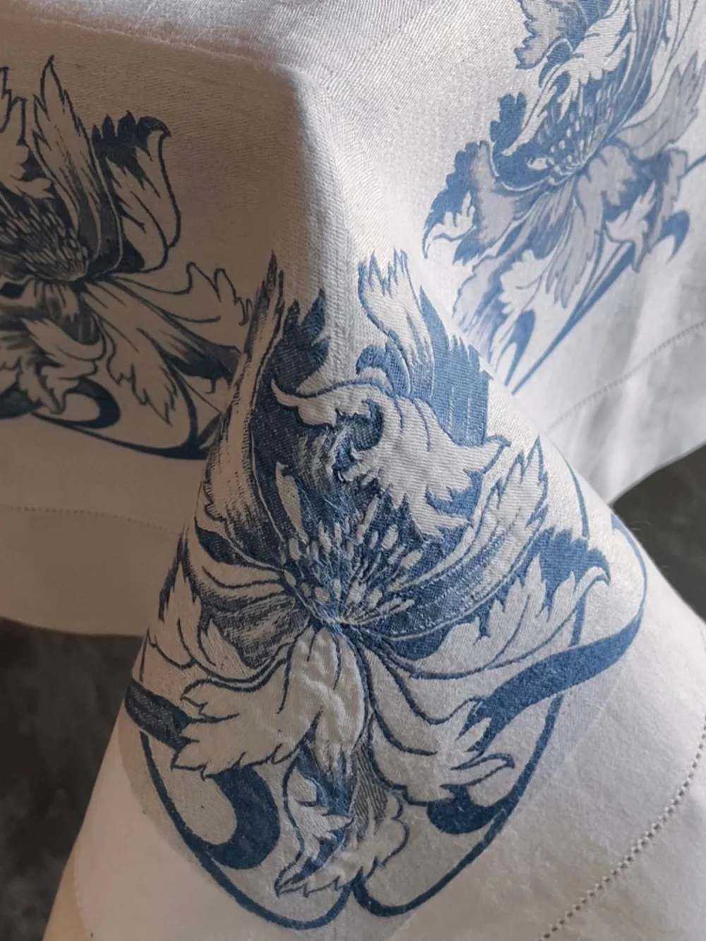 Vintage French Style Floral Damask Tablecloth with Embroidered Monogram MS